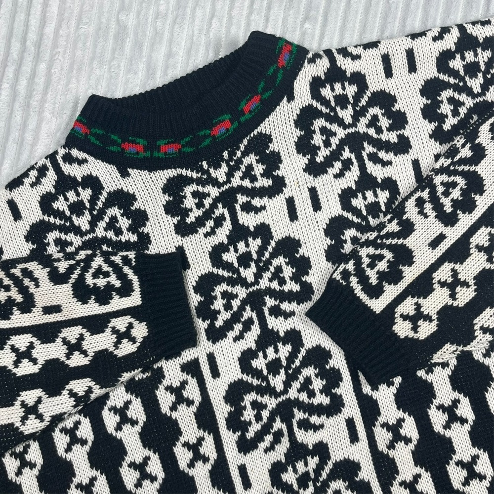 Vintage Jamie Scott Mock Neck Pullover‎ Knit Sweater Women's L Geometric Holiday
